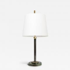 Swedish Art Deco patinated and polished brass column lamp with lotus flower  - 4558378