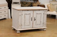 Swedish Baroque 1740s Painted Buffet with Carved Doors and Pullout Drawer - 3544541