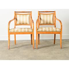 Swedish Biedermeier Style Pair of Carved Birch Armchairs - 4482491