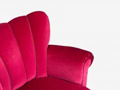 Swedish Cabinetmaker Lounge Chairs Red Velvet Lacquered Wood Sweden 1940s - 4750351