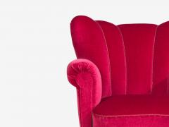 Swedish Cabinetmaker Lounge Chairs Red Velvet Lacquered Wood Sweden 1940s - 4750352