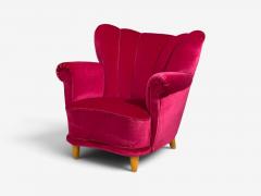 Swedish Cabinetmaker Lounge Chairs Red Velvet Lacquered Wood Sweden 1940s - 4750353