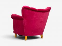 Swedish Cabinetmaker Lounge Chairs Red Velvet Lacquered Wood Sweden 1940s - 4750357