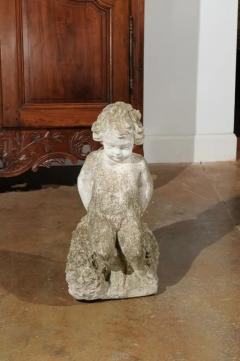 Swedish Carved Stone Garden Sculpture of a Putto Sitting on a Rock 20th Century - 3450967