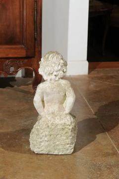 Swedish Carved Stone Garden Sculpture of a Putto Sitting on a Rock 20th Century - 3451125