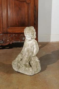 Swedish Carved Stone Garden Sculpture of a Putto Sitting on a Rock 20th Century - 3451127