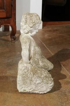 Swedish Carved Stone Garden Sculpture of a Putto Sitting on a Rock 20th Century - 3451235