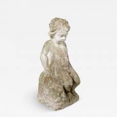 Swedish Carved Stone Garden Sculpture of a Putto Sitting on a Rock 20th Century - 3453049