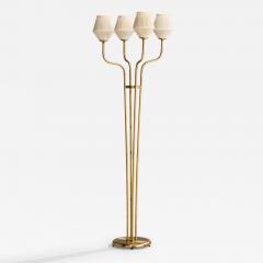 Swedish Designer Floor Lamp with Brass and Fabric Sweden 1940s - 4807631