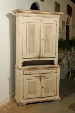 Swedish Early 19th Century Gustavian Painted Tall Cabinet with Reeded Doors - 3416835