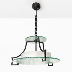 Swedish Etched glass and iron chandelier with fish and wave design  - 1849134
