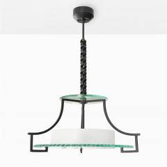 Swedish Etched glass and iron chandelier with fish and wave design  - 1849142