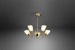 Swedish Five Arm Brass and Glass Chandelier Sweden ca 1950s - 2321321