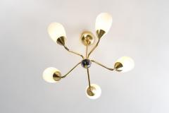 Swedish Five Arm Brass and Glass Chandelier Sweden ca 1950s - 2321323