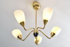 Swedish Five Arm Brass and Glass Chandelier Sweden ca 1950s - 2321324
