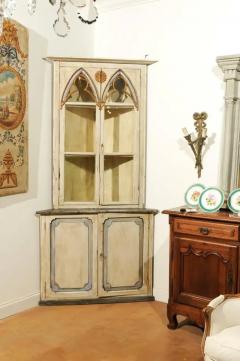 Swedish Gothic Revival Painted Wood Corner Cabinet with Glass Doors circa 1830 - 3416875