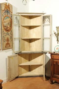 Swedish Gothic Revival Painted Wood Corner Cabinet with Glass Doors circa 1830 - 3416990