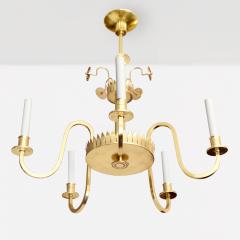 Swedish Grace 5 arm brass chandelier with double crowns  - 3569660