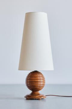 Swedish Grace Sphere Shaped Table Lamp in Reeded Birch Wood Sweden 1930s - 3366632
