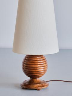 Swedish Grace Sphere Shaped Table Lamp in Reeded Birch Wood Sweden 1930s - 3366633