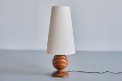 Swedish Grace Sphere Shaped Table Lamp in Reeded Birch Wood Sweden 1930s - 3366635
