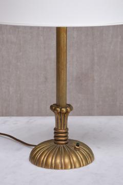 Swedish Grace Table Lamp in Fluted and Reeded Patinated Brass Sweden 1930s - 3888932