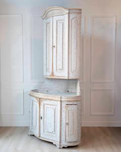 Swedish Gustavian Period Two Part Corner Cabinet with Original Paint Late 18th - 4577489