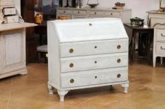 Swedish Gustavian Style 1820s Grey Blue Painted Slant Front Desk Secretary - 3555922