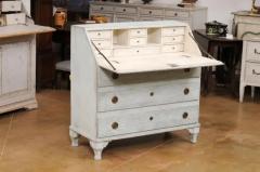 Swedish Gustavian Style 1820s Grey Blue Painted Slant Front Desk Secretary - 3555994