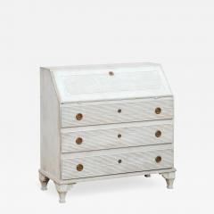 Swedish Gustavian Style 1820s Grey Blue Painted Slant Front Desk Secretary - 3560692