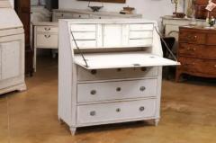 Swedish Gustavian Style 1850s Blue Gray Painted Slant Front Secretary - 3592592