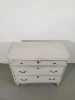 Swedish Gustavian Style 1860s Gray Painted Three Drawer Chest with Carved Drawer - 3595986