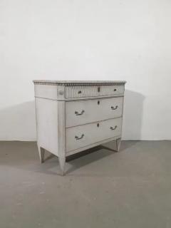 Swedish Gustavian Style 1860s Gray Painted Three Drawer Chest with Carved Drawer - 3595987