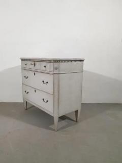 Swedish Gustavian Style 1860s Gray Painted Three Drawer Chest with Carved Drawer - 3595989