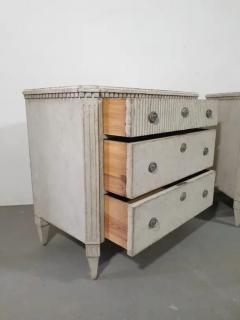 Swedish Gustavian Style 1870s Gray Painted and Carved Three Drawer Chests Pair - 3595824