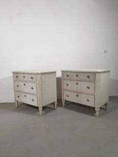 Swedish Gustavian Style 1870s Gray Painted and Carved Three Drawer Chests Pair - 3595846