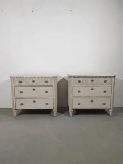 Swedish Gustavian Style 1870s Gray Painted and Carved Three Drawer Chests Pair - 3595851