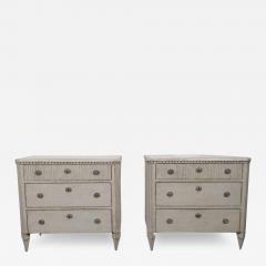 Swedish Gustavian Style 1870s Gray Painted and Carved Three Drawer Chests Pair - 3600865