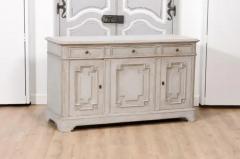 Swedish Gustavian Style 1890s Painted Sideboard with Carved Geometric Motifs - 3564448