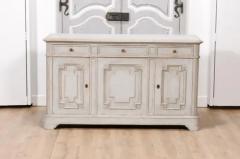 Swedish Gustavian Style 1890s Painted Sideboard with Carved Geometric Motifs - 3564495