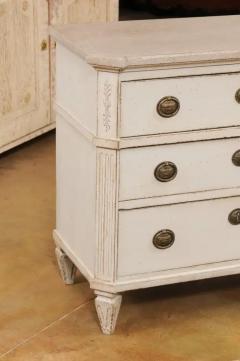Swedish Gustavian Style 1890s Painted Three Drawer Chest with Carved Foliage - 3509195