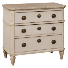 Swedish Gustavian Style 1890s Painted Three Drawer Chest with Carved Foliage - 3509350