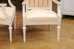 Swedish Gustavian Style 1900 Painted Wood Armchairs with Carved Aprons - 3538460