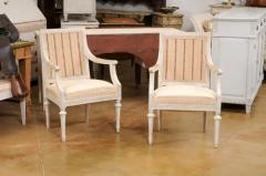 Swedish Gustavian Style 1900 Painted Wood Armchairs with Carved Aprons - 3538464