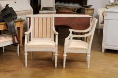 Swedish Gustavian Style 1900 Painted Wood Armchairs with Carved Aprons - 3538530