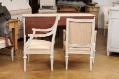Swedish Gustavian Style 1900 Painted Wood Armchairs with Carved Aprons - 3538533