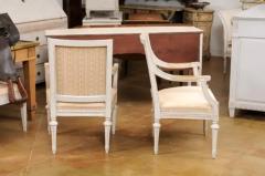 Swedish Gustavian Style 1900 Painted Wood Armchairs with Carved Aprons - 3538535