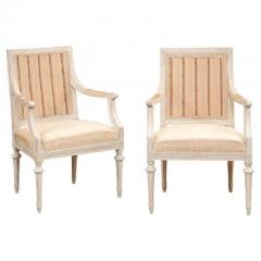Swedish Gustavian Style 1900 Painted Wood Armchairs with Carved Aprons - 3538569