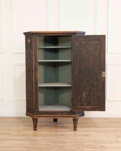 Swedish Gustavian Style Black Corner Cabinet with Celadon Interior Circa 1840 - 4437866
