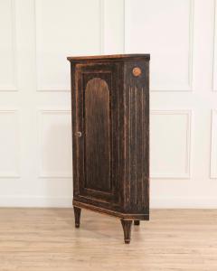 Swedish Gustavian Style Black Corner Cabinet with Celadon Interior Circa 1840 - 4437873